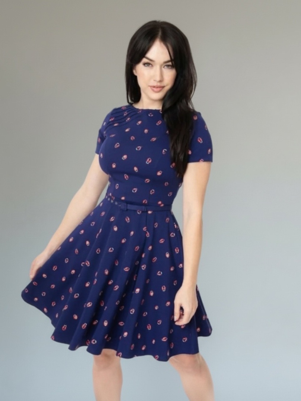 Unique Vintage Stephanie Navy Ladybug Short Sleeve Fit & Flare Dress Size XL/14